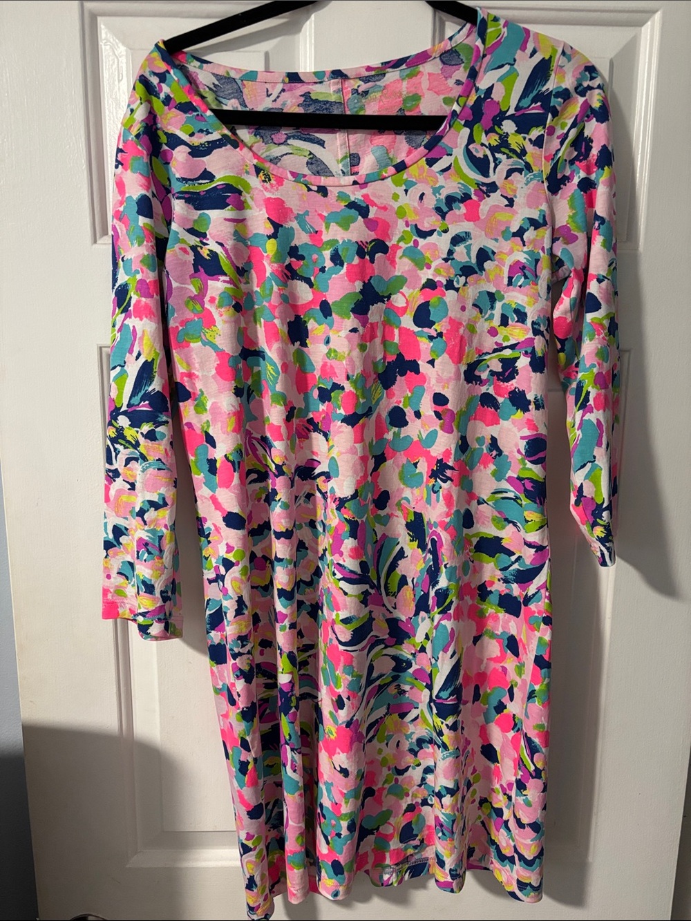 Lilly Pulitzer Women's Long Sleeve Beacon Dress Vibrant Pink Blue Green Size L